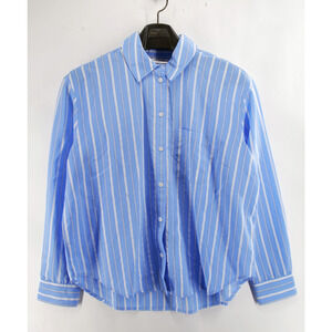 Madewell Oversized Relaxed Stripe Button Up Shirt Medium Blue Viscose